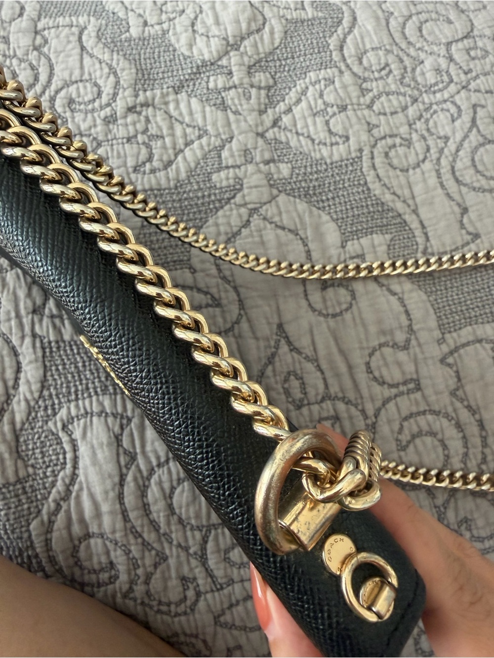 Coach Black Leather Shoulder Bag with Brown Signature Canvas and Gold Chain - Picture 4 of 5